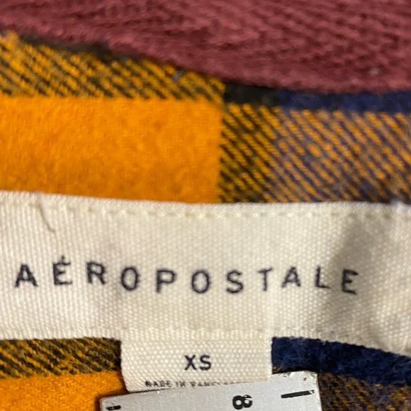 Aeropostale Men's Button Up Hoodie Flannel Blue Orange X-small - Picture 10 of 14